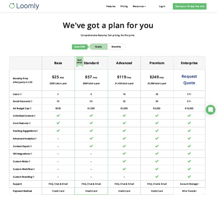 Loomly anchor pricing